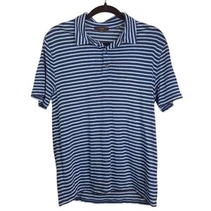 Vince Polo Shirt Mens Medium Blue Short Sleeve Striped Linen Preppy Nautical